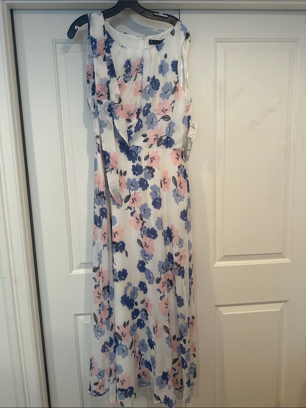 Chetta B White Maxi Dress with Blue and Pink Floral Print